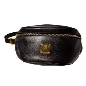 MCM Black Leather Belt Bag With Gold Hardware